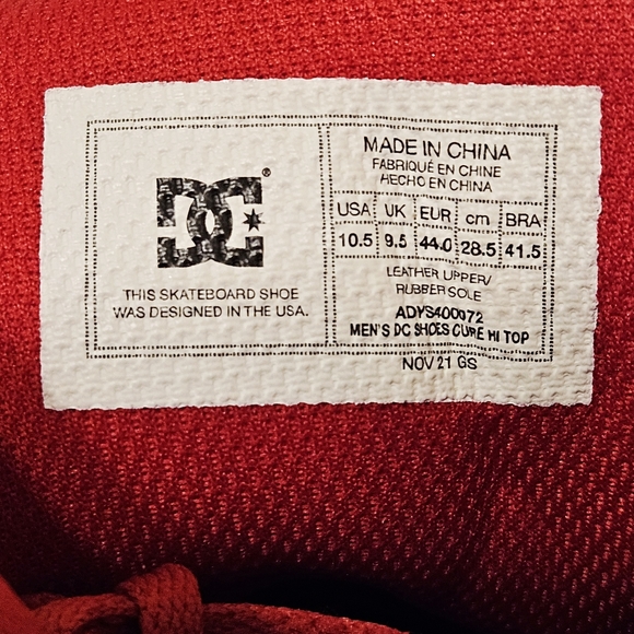 DC Cure Hi-Top Red and White Skate Sneakers ADYS400072 Men's Size 10.5 - Picture 8 of 10